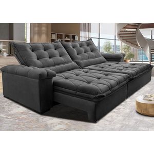Sofá Retrátil E Reclinável 2,55M Cama Inbox Big Fresh Com Softgel D40 Velupluma Cinza