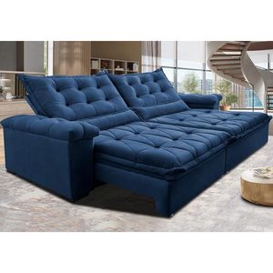 Sofá Retrátil E Reclinável 2,35M Cama Inbox Big Fresh Com Softgel D40 Velupluma Azul