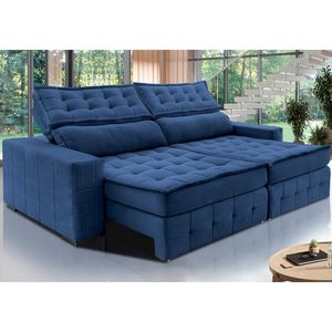 Sofá Retrátil E Reclinável 2,35M Cama Inbox Big Puffer Com Softgel D40 Velupluma Azul