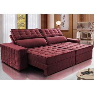 Sofá Retrátil E Reclinável 2,15M Cama Inbox Big Star Com Softgel D40 Velupluma Vinho