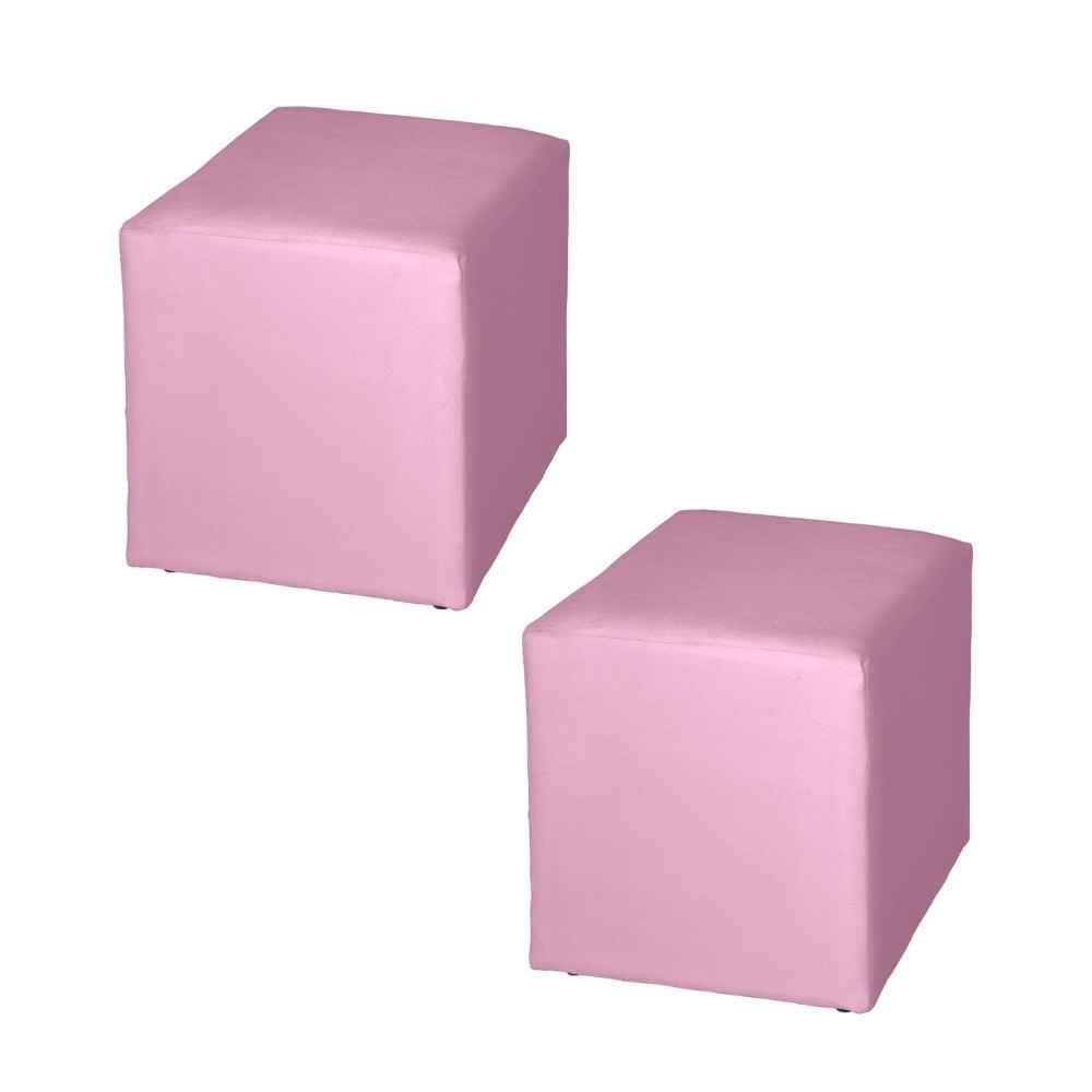 Kit 2 Puff Redondo Pelúcia Pink Sala Quarto