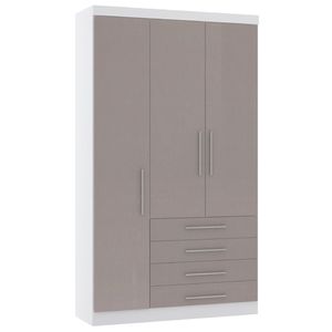 Guarda Roupa Modulado 132cm 3 Portas E 4 Gavetas Alpes Luciane Móveis Branco Pf Com Cinammon Pf