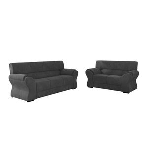 Conjunto De Sofá 2 E 3 Lugares Holanda Cinza Suede Cinza