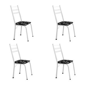 Conjunto Com 4 Cadeiras Tubular Itália Artefamol Branco Branco / Floral Preto