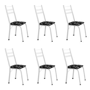 Conjunto Com 6 Cadeiras Tubular Itália Artefamol Branco Branco / Floral Preto