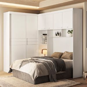 Guarda Roupas Modulado Com Cabeceira De Casal Florença 6 Portas 5 Gavetas Branco Moval  Branco