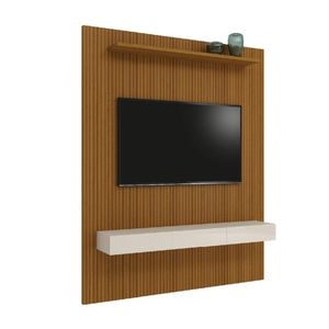 Painel Para Tv Até 75 Polegadas Ripado Impressão 3D Egeo Com Nicho 1,80M Cedo Off White Edn Cedro