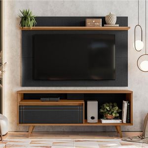 Rack Bancada Retrô Com Painel 1,60M Para Tv Até 60 Polegadas Freijó / Preto Notável Fre Pre