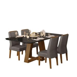 Sala De Jantar Mesa Freijó/Preto 4 Cadeiras Freijó/Lunar