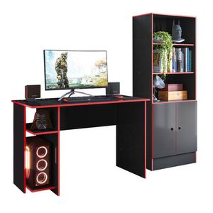 Jogo De Quarto Gamer Com Mesa Para Computador E Estante Preto/Vermelho - Fdecor
