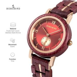 Relógio Feminino Bobo Bird 126-4 à Prova D'água Vermelho