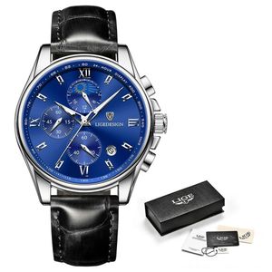 Relógio Masculino Lige 8951 à Prova D'água Prata Azul