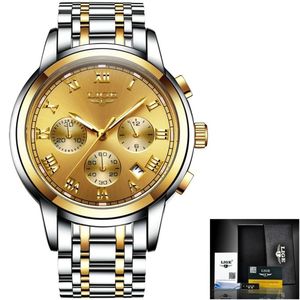 Relógio Masculino Lige 9810 à Prova D'água Todo Ouro