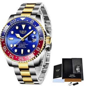 Relógio Masculino Lige 10045 à Prova D'água Vermelho Azul