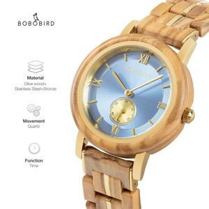 Relógio Feminino De Madeira Bobo Bird Gt1263A À Prova D'Água Azul