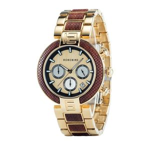 Relógio De Pulso Masculino Bobo Bird Wt15 À Prova D'Água Ouro