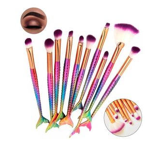 Pincel Sereia Kit 10 Peças Delineador Corretivo Sombra Ilumi