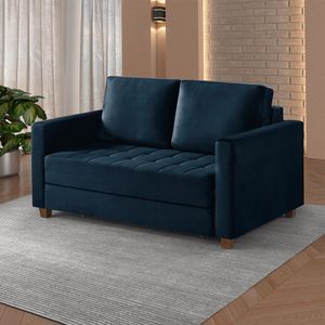 Sofá Cama 2 Lugares 150 Casal Veludo Paris Preto C/ Castanho