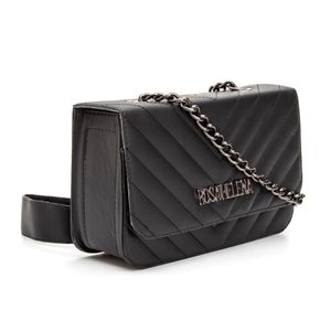 Bolsa Pequena Transversal Bordada C/ Alça De Corrente Preto