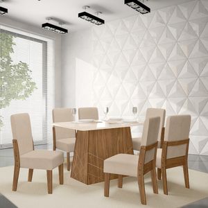 Conjunto Sala De Jantar Gaia 1,35 Com 6 Cadeiras Cedro 74b