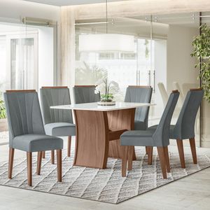 Conjunto Sala De Jantar 1,35 Com 6 Cadeiras Amêndoa 03A