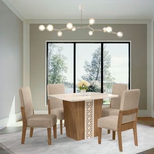 Conjunto Sala De Jantar Esmeralda Com 4 Cadeiras Cedro 74B