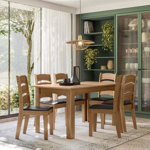 Conjunto Sala De Jantar Mali 1,56 Com 6 Cadeiras Cedro 11C