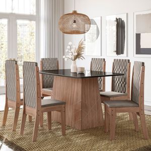 Conjunto Sala De Jantar 1,35 Com 6 Cadeiras Amêndoa 01A