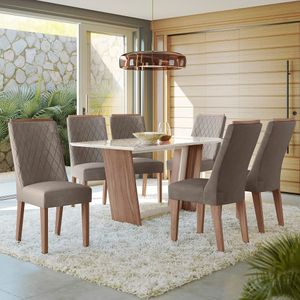 Conjunto Sala De Jantar 1,56 Com 6 Cadeiras Amêndoa 01A