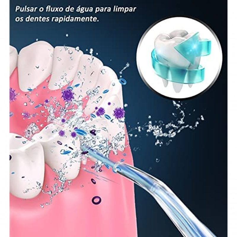 Jato D'Agua Limpeza Irrigador Bucal Dental Dentes E Gengival Portatil  Recarregavel Usb 220Ml - WebContinental