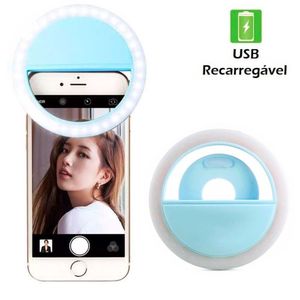 Luz De Selfie Ring Light Anel Led Flash Celular Recarregável Azul