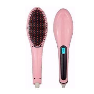 Escova Alisadora Mágica Efeito Chapinha Cabelos Hair Eletrica 230º Lcd Rosa