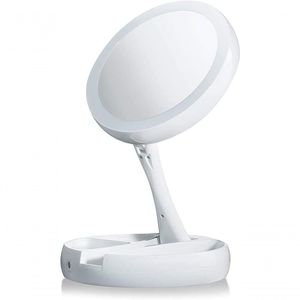Espelho De Aumento 10X Com Luz De Iluminação Led De Mesa Dobrável E Articulável Redondo