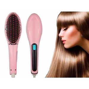 Escova Magica Alisadora Display Lcd Cabelo Bivolt Chapinha 230 Graus Rosa