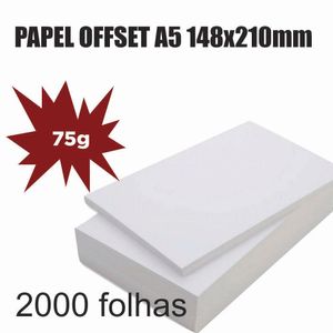 Papel Offset 75g 2000 Folhas A5 Branco Sulfite 210x148mm