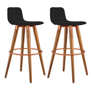 Kit 2 Banquetas Altas Luxo Aço Cobre Linho Preto Preto