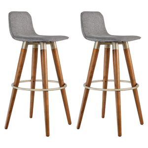 Kit 2 Banquetas Altas Luxo Aço Champanhe Linho Cinza Preto