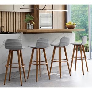 Kit 4 Banquetas Altas Luxo Aço Cobre Linho Cinza Cinza