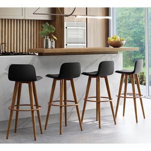 Kit 4 Banquetas Altas Luxo Aço Cobre Linho Preto Preto