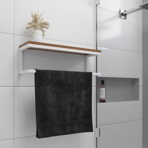 Toalheiro Para Banheiro Industrial Aço Branco Com Imbuia