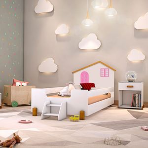 Cama Infantil Juvenil Belissima Rosa Branca E Mel Branco