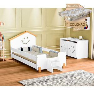 Cama Infantil C/ Colchão Juvenil Alegra Branca E Mel Branco