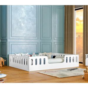 Cama Casal Infantil Branca Helo Com Cercado - Cor: Branco
