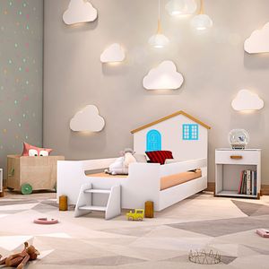 Cama Montessoriana Infantil Azul Branco E Mel Branco