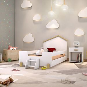 Cama Infantil Com Escadinha Juvenil Branca E Natural Branco