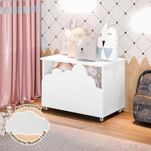 Baú De Brinquedos Alegria Branca Luminária Led - Branco