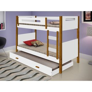 Beliche Infantil Com Cama Auxiliar Branca E Mel Branco