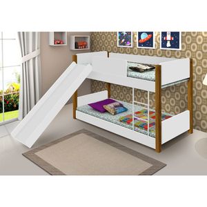 Beliche Infantil Com Escorregador Branca E Mel Branco