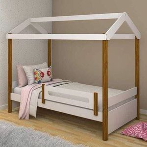 Cama Solteiro Casinha Montessoriana Eliz Branco/mel Branco