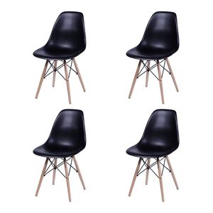 Kit 4 Cadeiras Jantar Eames Madeira C/Assento Preto Marrom